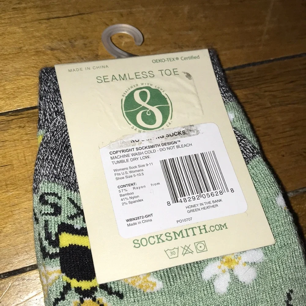 Socksmith‎ Women’s Bamboo Crew Socks - Sunflower & Bee (Green)